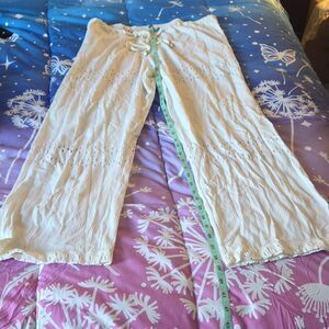 Dotti White Eyelet Drawstring Wide-Leg Women's Pants Beach Cover-up L nwot